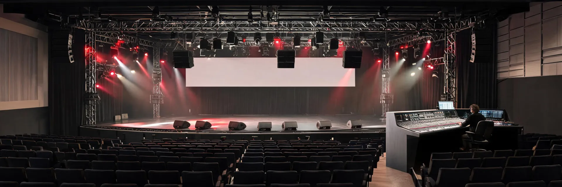 Live sound venue with installed loudspeakers